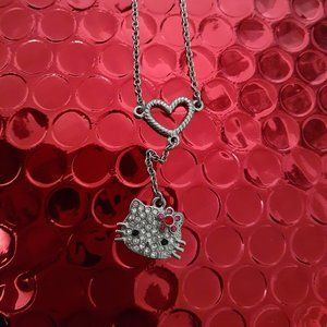 Hello Kitty Crystals Necklace Silver Heart Sanrio